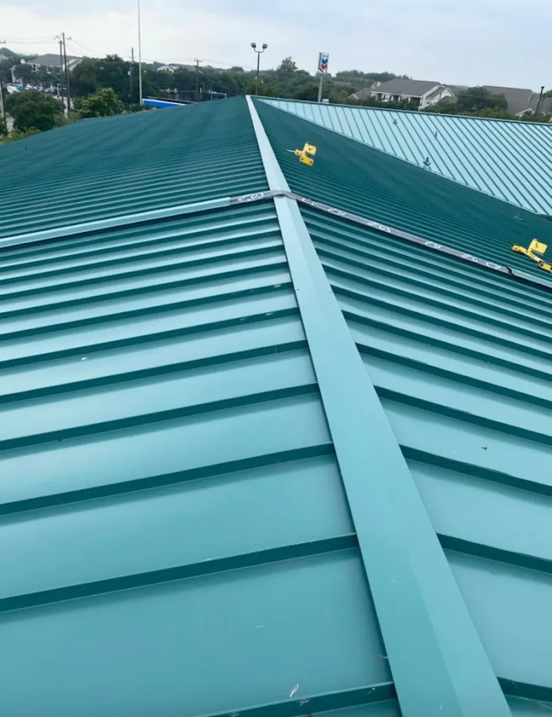 Green commercial metal roof ridge and valley for Metal Roof Repair in Eagle Pass